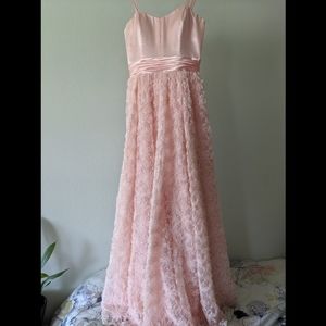 Aidan Mattox blush, floral tulle, full length gown